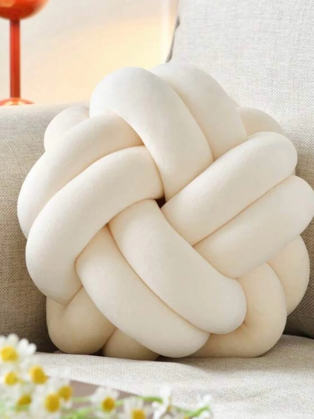 Plush Cream Knot Decorative Throw Pillow - Soft Sculptural Accent